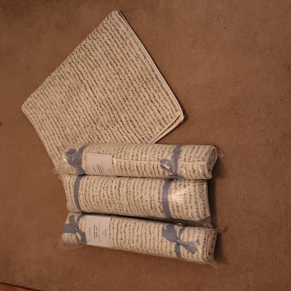West Elm Grey Striped Bath Mats